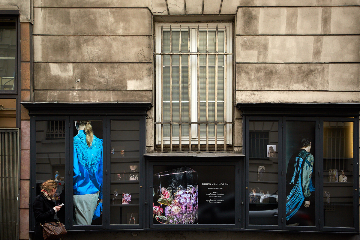 shop window with blue clothes