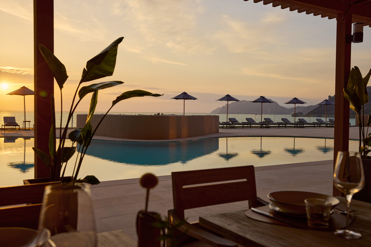 pool restaurant Alkyna Corfu sunset