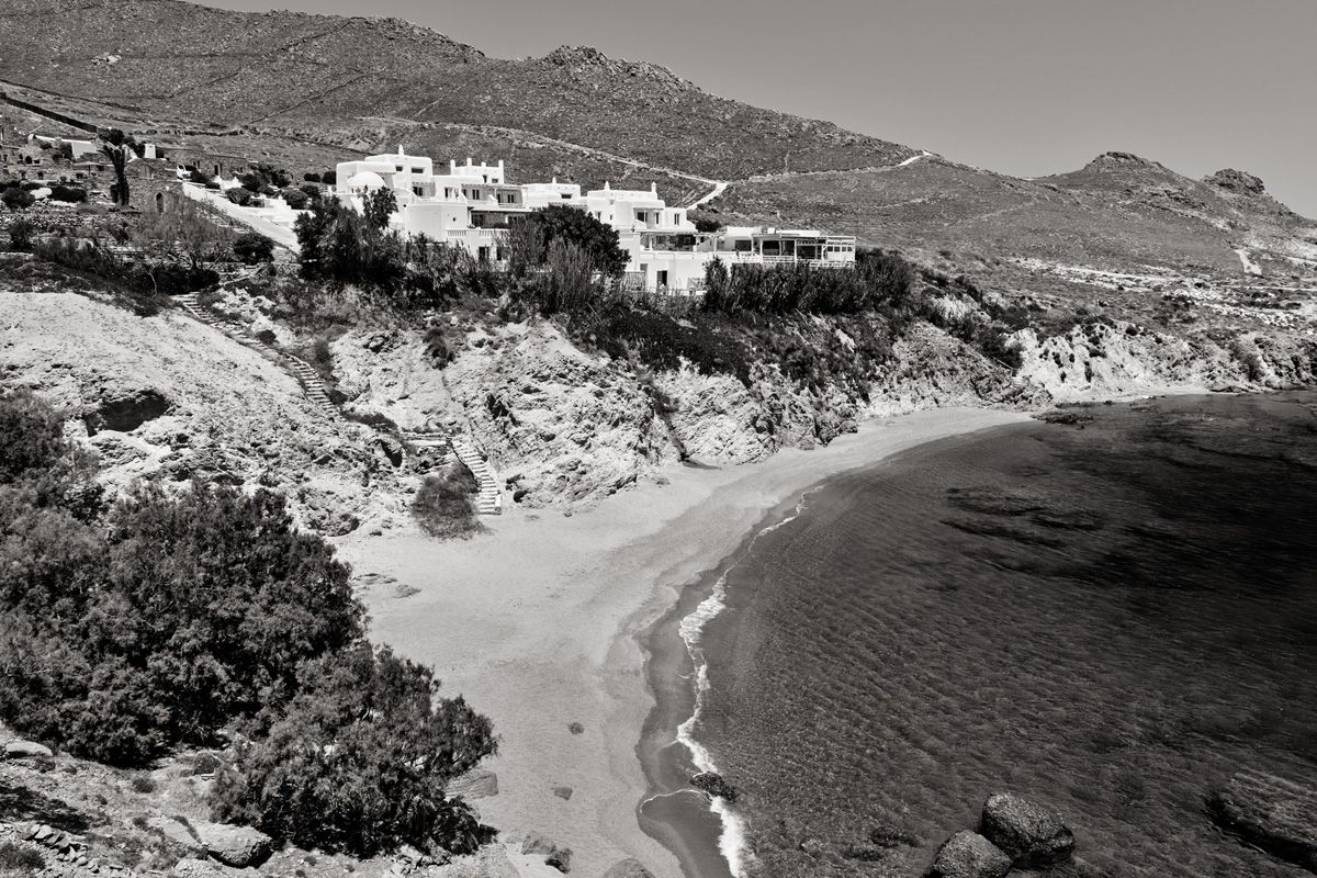 aerial view of Grecotel Lolita b&w photo