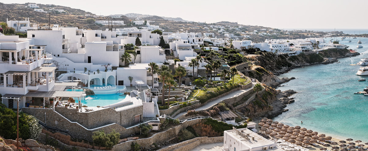 general aerial view of Mykonos Blu