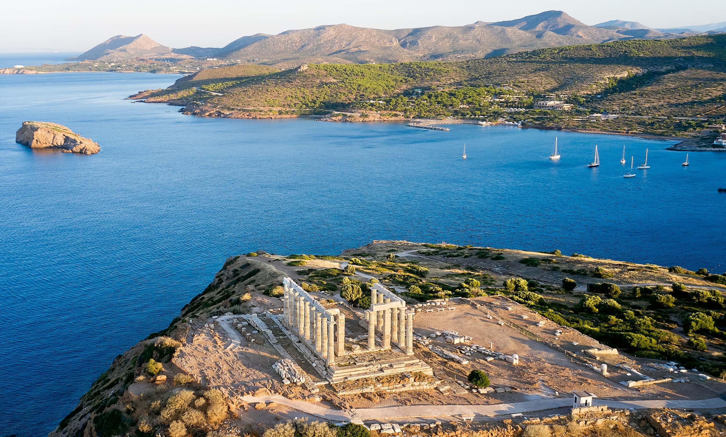 Grecotel Cape Sounio, Greece, aerial view of temple of Poseidon 