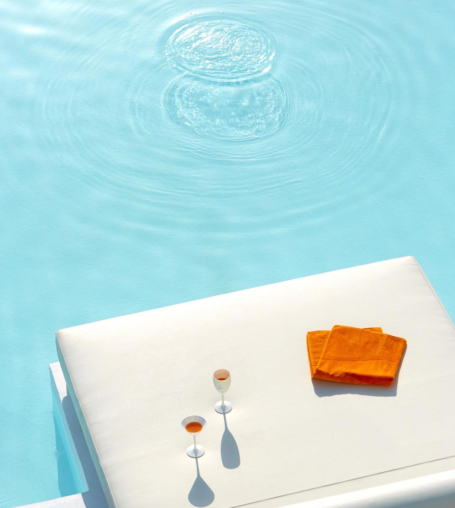 Nikki Beach Porto Heli, private pool with cocktails and orange towel