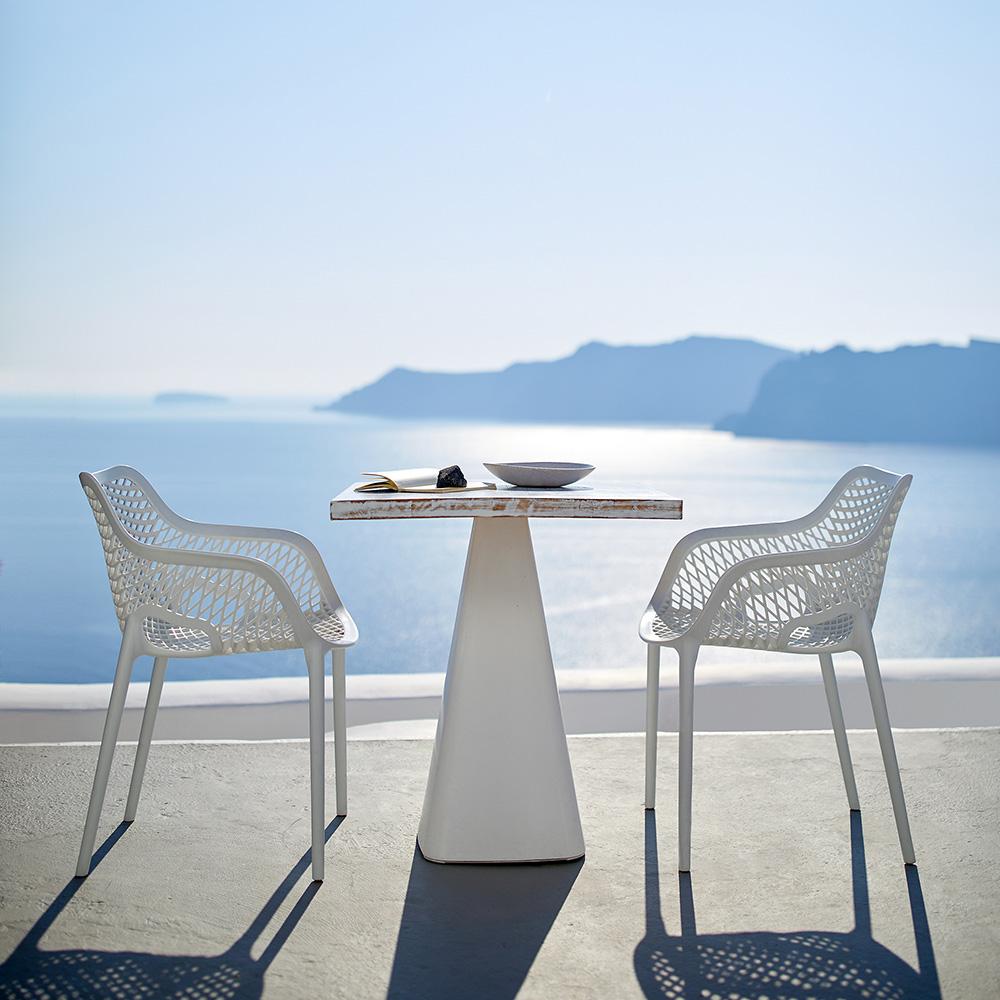 La Perla, Santorini, Greece, veranda, chairs, table