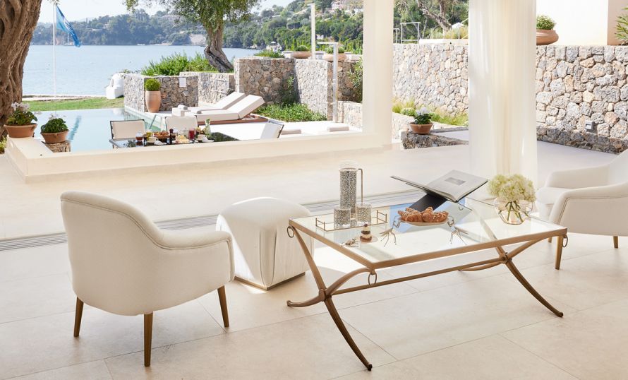 Grecotel Corfu Imperial, villa, open living room, pool, sea view