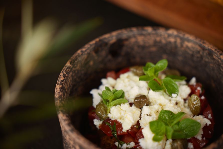 Daios Cove, cup with feta cheese