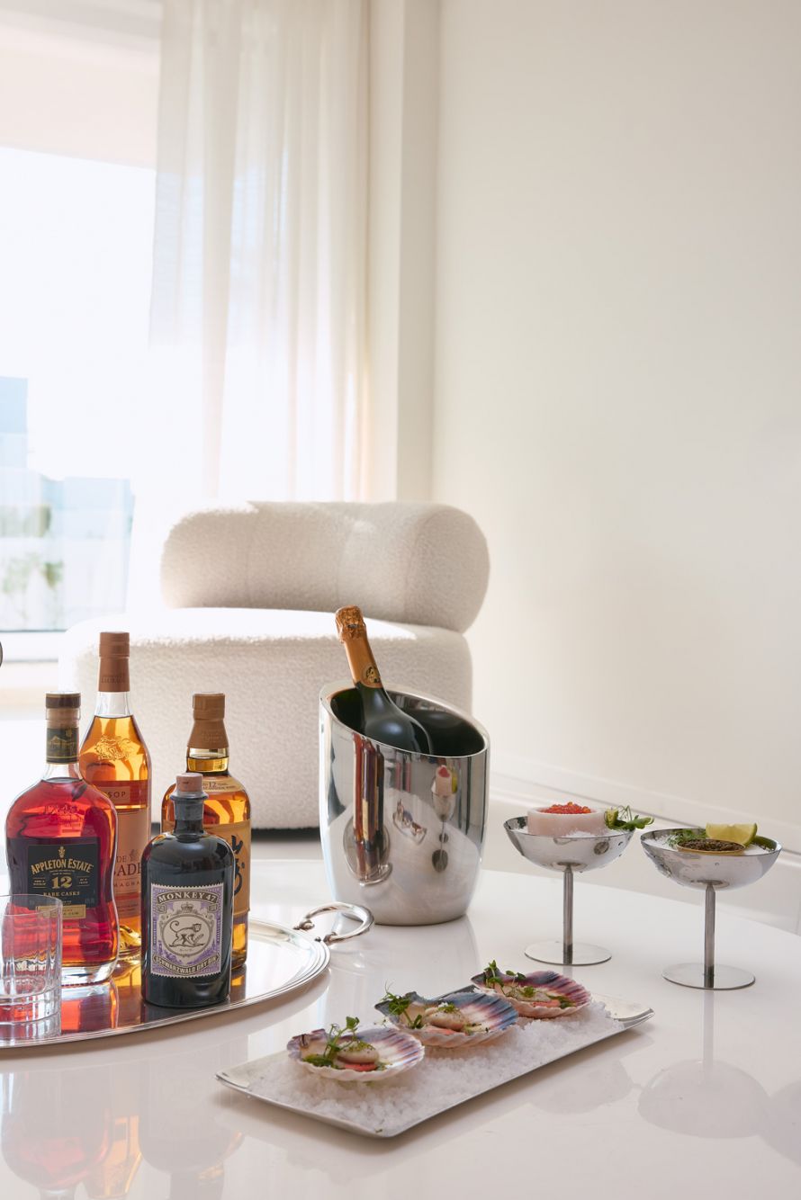 table with drinks and cocktails and oysters