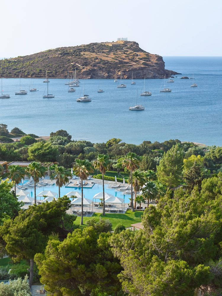 aerial view cape sounio with temple of Poseidon