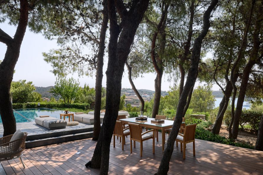 pool of villa, Cape Sounio, pine wood