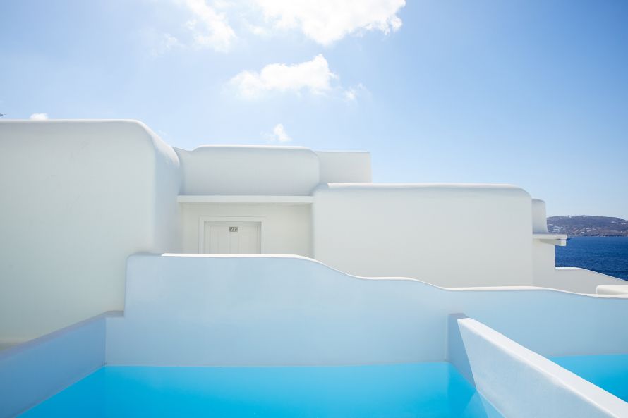cycladic architecture with pool at Cavo Tagoo Mykonos